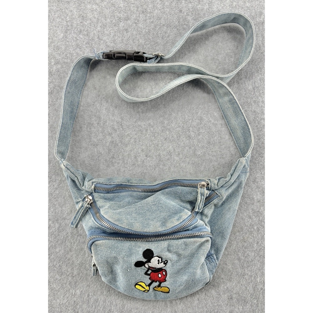 Disney Store Mickey Mouse Denim Crossbody Sling Bag Blue Embroidered